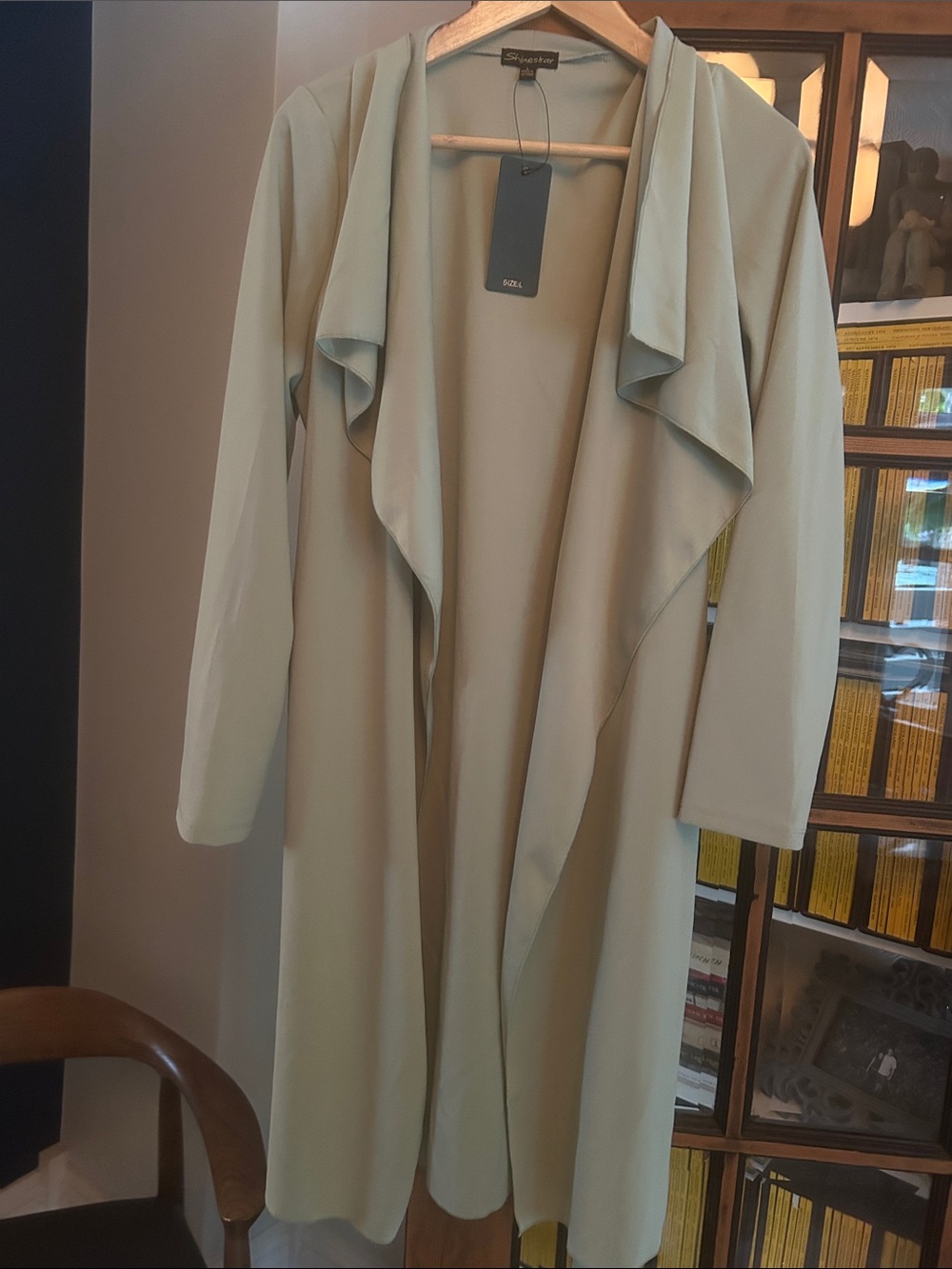 Soprano Light Sage Draped Open-Front Cardigan